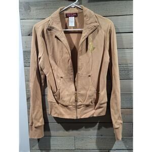 Vintage Baby Phat Large Beige Zipper Up Jacket 78320 With Ribbed Collar